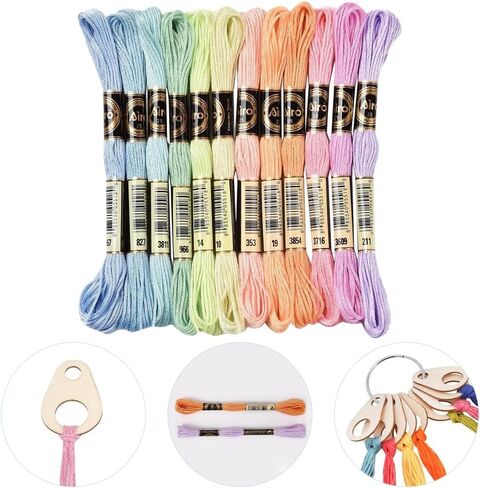 12 Skeins Candy Color Embroidery Floss Variegated Colorful Friendship Bracelet String Polyester Cross Stitch Yarn Thread Bulk with Organizer and Rings for Hand Sewing Craft Bracelets Making in Kuwait