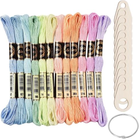 12 Skeins Candy Color Embroidery Floss Variegated Colorful Friendship Bracelet String Polyester Cross Stitch Yarn Thread Bulk with Organizer and Rings for Hand Sewing Craft Bracelets Making in Kuwait