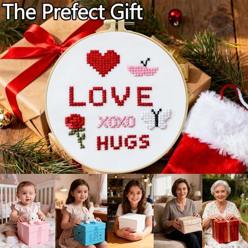 مجموعة غرز متقاطعة Love & Hugs للمبتدئين من Zhenqing، مطبوعة 11 قيراط مقاس 20 × 20 سم مع طوق 16 سم، مجموعة تطريز وردة قلب وفراشة (70839) in Kuwait