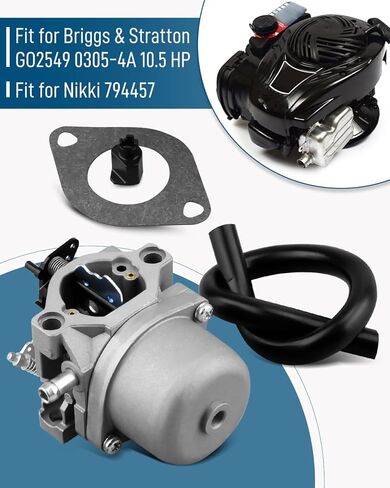 794457 Carburetor Replacement Fit for Briggs & Stratton GO2549 0305-4A 10.5 HP, Fit for Nikki 794457 – Carb Kit with Rubber Hose Gasket Plastic Adapter in Kuwait