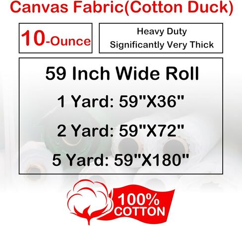 Cotton Canvas Fabric by The Yard: 10oz Duck Fabric 59 x 36 Inch for Sewing, Arts, Crafts, Embroidery, Handmade Decor - 1 Yard Long 60" Wide(White) in Saudi Arabia