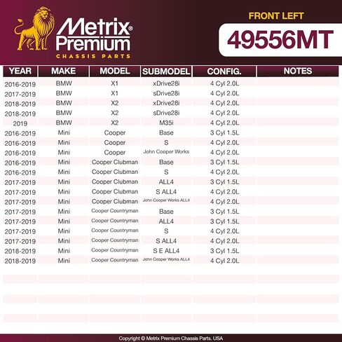 Metrix Premium Chassis Parts - Front Left Tie Rod End Assembly Fits 2016-2019 BMW X1, 2018-2019 BMW X2, 2016-2019 Mini Cooper, 2016-2019 Mini Cooper Clubman, 2017-2019 Mini Cooper Countryman in Kuwait