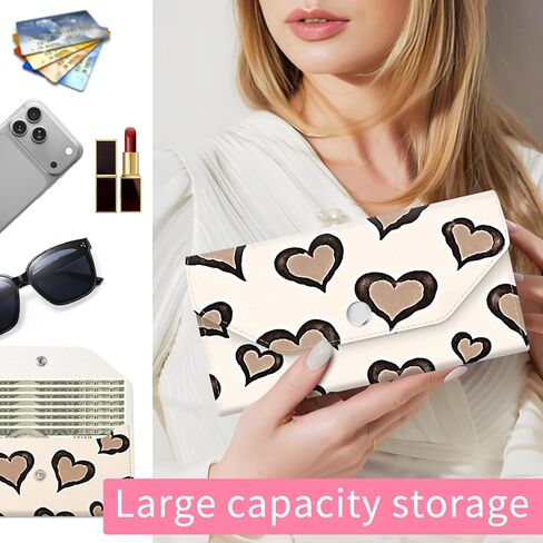 Cash Envelope Wallet for Budgeting, PU Leather Cute Cash Pouch with 4 Cash Dividers & 1 Category Stickers, Reusable Money Holder for Men and Women Boho Leopard Hearts in Saudi Arabia