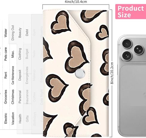 Cash Envelope Wallet for Budgeting, PU Leather Cute Cash Pouch with 4 Cash Dividers & 1 Category Stickers, Reusable Money Holder for Men and Women Boho Leopard Hearts in Saudi Arabia