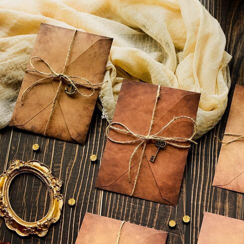 60 Pieces Vintage Stationary Paper and Envelopes Set, Writing Stationery Paper Letter and Envelopes Includes Sheets Antique Letter Papers, Kraft Envelopes, Retro Accessories, Rope in Kuwait