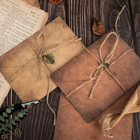 60 Pieces Vintage Stationary Paper and Envelopes Set, Writing Stationery Paper Letter and Envelopes Includes Sheets Antique Letter Papers, Kraft Envelopes, Retro Accessories, Rope in Kuwait