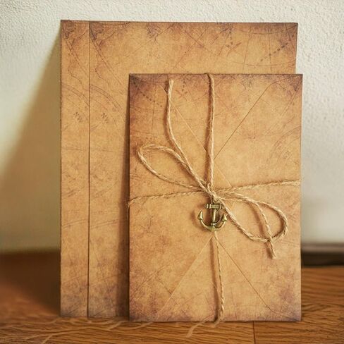 60 Pieces Vintage Stationary Paper and Envelopes Set, Writing Stationery Paper Letter and Envelopes Includes Sheets Antique Letter Papers, Kraft Envelopes, Retro Accessories, Rope in Kuwait