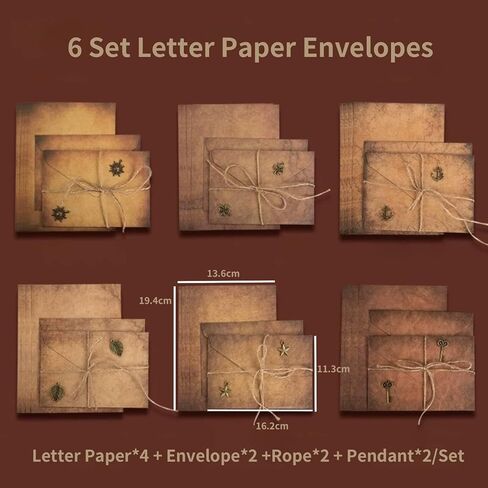 60 Pieces Vintage Stationary Paper and Envelopes Set, Writing Stationery Paper Letter and Envelopes Includes Sheets Antique Letter Papers, Kraft Envelopes, Retro Accessories, Rope in Kuwait