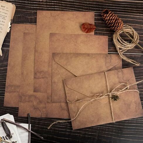 60 Pieces Vintage Stationary Paper and Envelopes Set, Writing Stationery Paper Letter and Envelopes Includes Sheets Antique Letter Papers, Kraft Envelopes, Retro Accessories, Rope in Kuwait