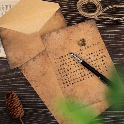60 Pieces Vintage Stationary Paper and Envelopes Set, Writing Stationery Paper Letter and Envelopes Includes Sheets Antique Letter Papers, Kraft Envelopes, Retro Accessories, Rope in Kuwait