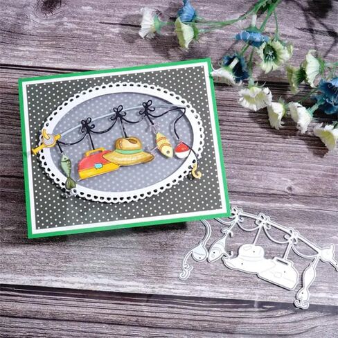 Fishing Gear Fishing Line Fishing Hook Greeting Card Metal Die Cuts,Snowflake Flower Leaf Cutting Dies Cut Stencils DIY Scrapbooking Decorative Embossing Paper Scrapbooking Card Making in Kuwait