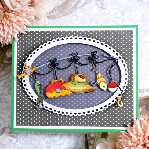 Fishing Gear Fishing Line Fishing Hook Greeting Card Metal Die Cuts,Snowflake Flower Leaf Cutting Dies Cut Stencils DIY Scrapbooking Decorative Embossing Paper Scrapbooking Card Making in Kuwait