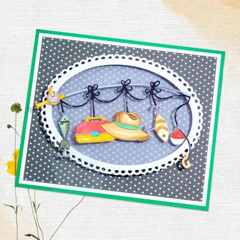 Fishing Gear Fishing Line Fishing Hook Greeting Card Metal Die Cuts,Snowflake Flower Leaf Cutting Dies Cut Stencils DIY Scrapbooking Decorative Embossing Paper Scrapbooking Card Making in Kuwait