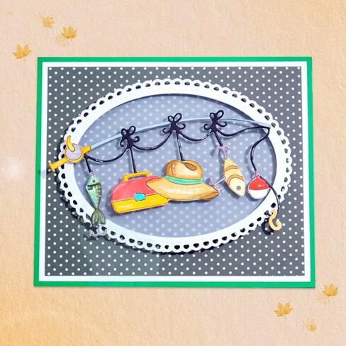 Fishing Gear Fishing Line Fishing Hook Greeting Card Metal Die Cuts,Snowflake Flower Leaf Cutting Dies Cut Stencils DIY Scrapbooking Decorative Embossing Paper Scrapbooking Card Making in Kuwait
