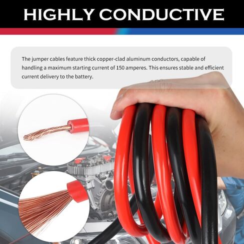 67" 150A Car Jumper Cables Heavy Duty,Automotive Battery Jumper Cables with Alligator Clips for Jump Starting Dead or Weak Batteries,Portable Jumpers Cable Kit for Most Vehicles in Kuwait
