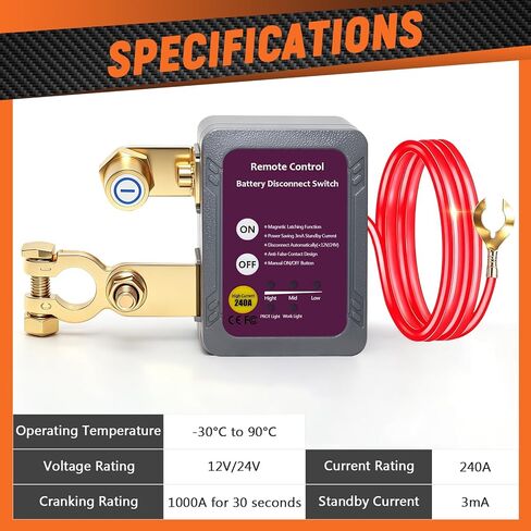 Remote Battery Disconnect Switch12V/24V 240A, Battery Kill Switch with Anti-Shutdown Mode Voltage Protection, Prevent Battery Drain for Car Truck RV ATV Boat (Flat Installation) in Saudi Arabia