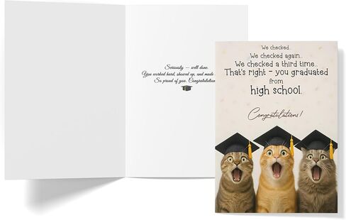 High School Graduation Card – Funny Cat Graduation Gifts, Cute Congrats Gift for Teen Graduate, Son Daughter, Friend, Boys, Girls - Folded Card 5"x7" with Kraff Envelope, 350gsm Cardstock in Saudi Arabia