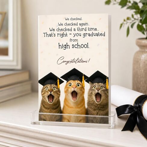 High School Graduation Card – Funny Cat Graduation Gifts, Cute Congrats Gift for Teen Graduate, Son Daughter, Friend, Boys, Girls - Folded Card 5"x7" with Kraff Envelope, 350gsm Cardstock in Saudi Arabia