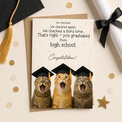 High School Graduation Card – Funny Cat Graduation Gifts, Cute Congrats Gift for Teen Graduate, Son Daughter, Friend, Boys, Girls - Folded Card 5"x7" with Kraff Envelope, 350gsm Cardstock in Saudi Arabia