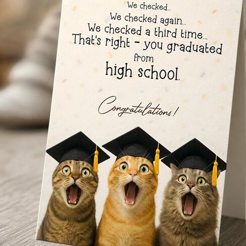 High School Graduation Card – Funny Cat Graduation Gifts, Cute Congrats Gift for Teen Graduate, Son Daughter, Friend, Boys, Girls - Folded Card 5"x7" with Kraff Envelope, 350gsm Cardstock in Saudi Arabia