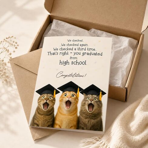 High School Graduation Card – Funny Cat Graduation Gifts, Cute Congrats Gift for Teen Graduate, Son Daughter, Friend, Boys, Girls - Folded Card 5"x7" with Kraff Envelope, 350gsm Cardstock in Saudi Arabia