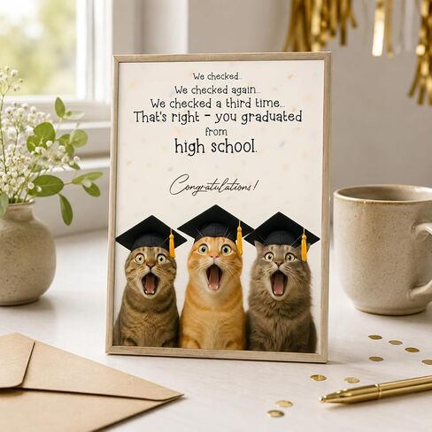 High School Graduation Card – Funny Cat Graduation Gifts, Cute Congrats Gift for Teen Graduate, Son Daughter, Friend, Boys, Girls - Folded Card 5"x7" with Kraff Envelope, 350gsm Cardstock in Saudi Arabia