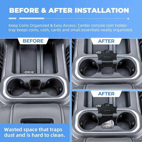EDBETOS Center Console Coin Organizer Tray for 2019-2022 Chevy Silverado 1500 & GMC Sierra 1500/2020-2023 Silverado/Sierra 2500HD 3500HD Accessories Coin Holder Insert,Full Console Bucket Seats Only in Kuwait