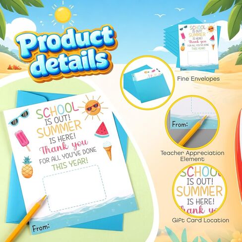 Gueevin 6 Pack Teacher Appreciation Cards with Envelopes Bulk Summer Thank You Cards for Teacher Appreciation Week End of Year and Graduation Gifts in Kuwait