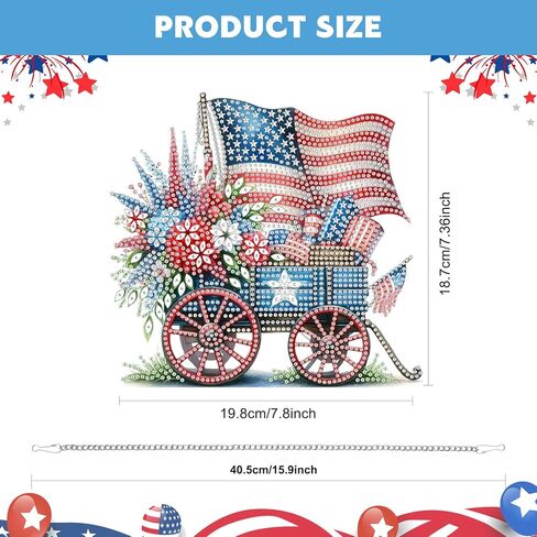NAIMOER Independence Day Diamond Art Hanging Kits for Adults, 4th of July Flowers Handcarts Diamond Painting Pendant DIY Gem Art Window Wall Hanging Ornament, Acrylic Home Garden Decor, Double Sided in Kuwait