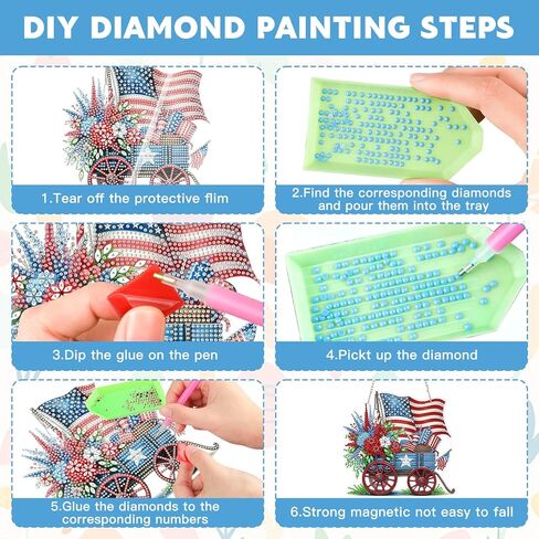NAIMOER Independence Day Diamond Art Hanging Kits for Adults, 4th of July Flowers Handcarts Diamond Painting Pendant DIY Gem Art Window Wall Hanging Ornament, Acrylic Home Garden Decor, Double Sided in Kuwait