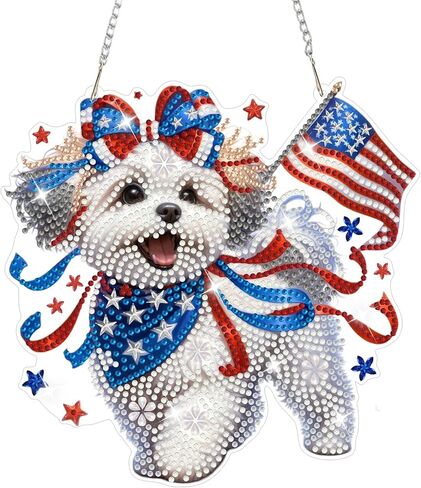 NAIMOER Independence Day Diamond Art Hanging Kits for Adults, 4th of July Flowers Handcarts Diamond Painting Pendant DIY Gem Art Window Wall Hanging Ornament, Acrylic Home Garden Decor, Double Sided in Kuwait