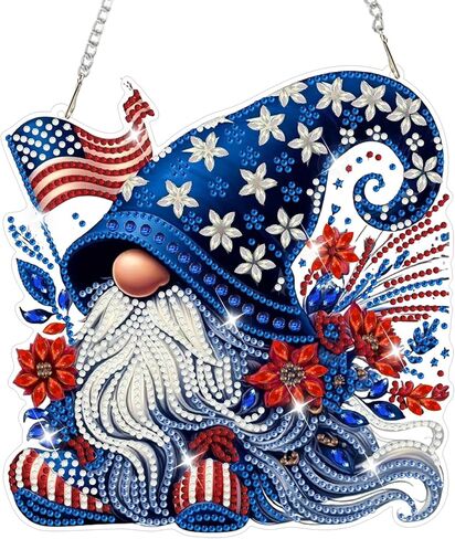 NAIMOER Independence Day Diamond Art Hanging Kits for Adults, 4th of July Flowers Handcarts Diamond Painting Pendant DIY Gem Art Window Wall Hanging Ornament, Acrylic Home Garden Decor, Double Sided in Kuwait