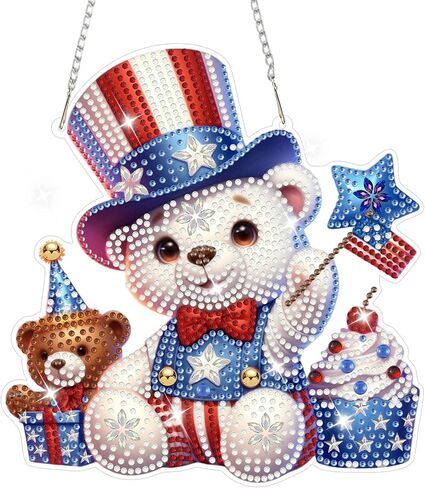 NAIMOER Independence Day Diamond Art Hanging Kits for Adults, 4th of July Flowers Handcarts Diamond Painting Pendant DIY Gem Art Window Wall Hanging Ornament, Acrylic Home Garden Decor, Double Sided in Kuwait