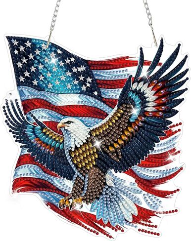 NAIMOER Independence Day Diamond Art Hanging Kits for Adults, 4th of July Flowers Handcarts Diamond Painting Pendant DIY Gem Art Window Wall Hanging Ornament, Acrylic Home Garden Decor, Double Sided in Kuwait