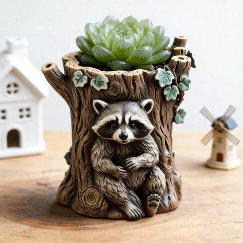 Raccoon Tree Stump Flower Pot Resin Mold, Animal Epoxy Resin Casting Silicone Mold for Candle Vessels Craft Planter Jewelry Pen Holder Container, Perfect for Birthday Gift Garden Home Decor in Saudi Arabia