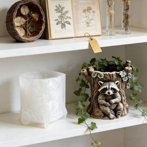 Raccoon Tree Stump Flower Pot Resin Mold, Animal Epoxy Resin Casting Silicone Mold for Candle Vessels Craft Planter Jewelry Pen Holder Container, Perfect for Birthday Gift Garden Home Decor in Saudi Arabia