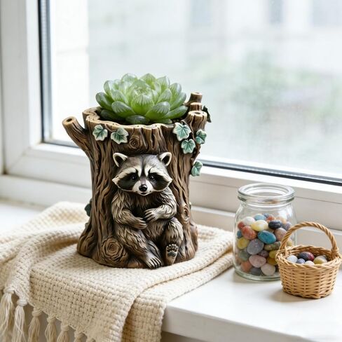 Raccoon Tree Stump Flower Pot Resin Mold, Animal Epoxy Resin Casting Silicone Mold for Candle Vessels Craft Planter Jewelry Pen Holder Container, Perfect for Birthday Gift Garden Home Decor in Saudi Arabia