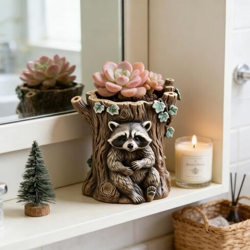 Raccoon Tree Stump Flower Pot Resin Mold, Animal Epoxy Resin Casting Silicone Mold for Candle Vessels Craft Planter Jewelry Pen Holder Container, Perfect for Birthday Gift Garden Home Decor in Saudi Arabia
