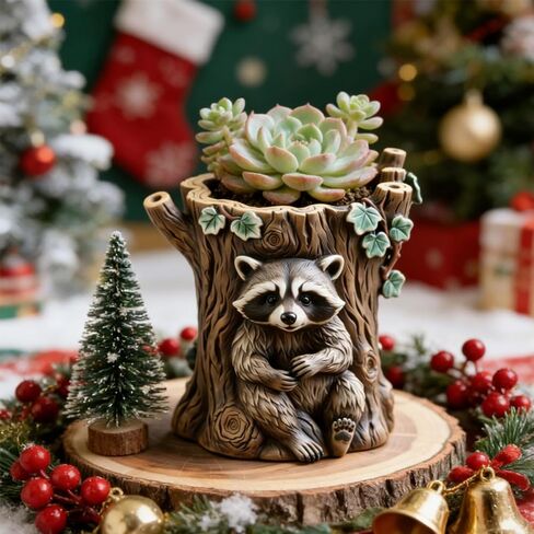 Raccoon Tree Stump Flower Pot Resin Mold, Animal Epoxy Resin Casting Silicone Mold for Candle Vessels Craft Planter Jewelry Pen Holder Container, Perfect for Birthday Gift Garden Home Decor in Saudi Arabia