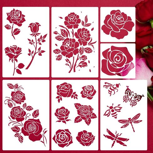 Flower Stencils for Painting Rose Stencil Reusable Floral Stencils for Wood Wall Furniture Fabrics DIY Crafts Decor in Saudi Arabia