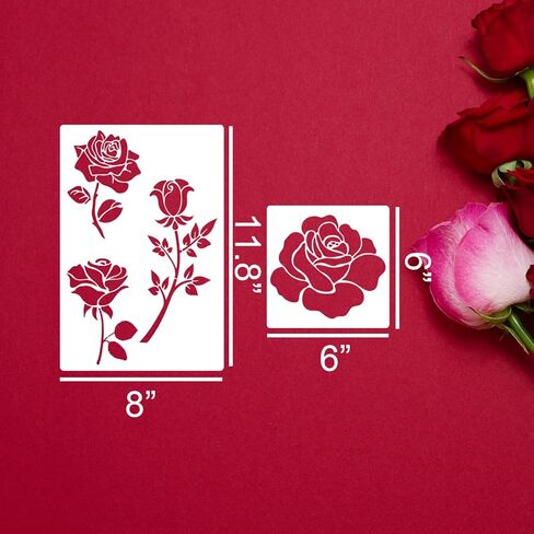 Flower Stencils for Painting Rose Stencil Reusable Floral Stencils for Wood Wall Furniture Fabrics DIY Crafts Decor in Saudi Arabia