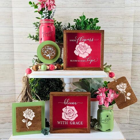 Flower Stencils for Painting Rose Stencil Reusable Floral Stencils for Wood Wall Furniture Fabrics DIY Crafts Decor in Saudi Arabia