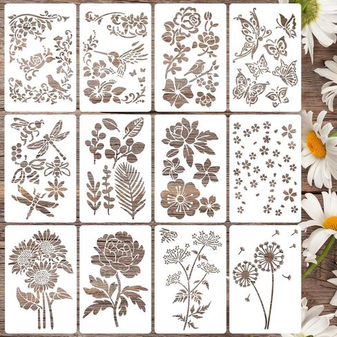 Flower Stencils for Painting Rose Stencil Reusable Floral Stencils for Wood Wall Furniture Fabrics DIY Crafts Decor in Saudi Arabia