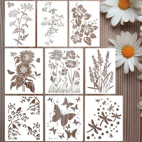 Flower Stencils for Painting Rose Stencil Reusable Floral Stencils for Wood Wall Furniture Fabrics DIY Crafts Decor in Saudi Arabia