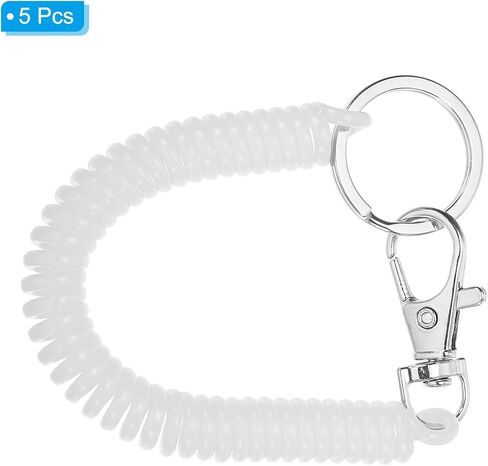 Retractable Coil Springs Keychain, 5 Pack Anti-lost Key Chain Holder Lanyard Cord with Metal Lobster Clasp Keyring 17cm for Keys Wallet, Solid white in Kuwait