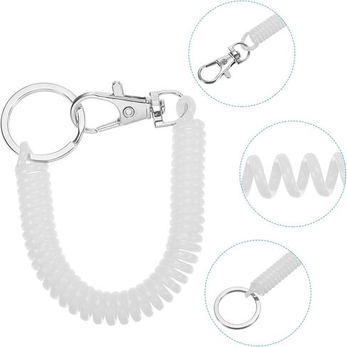 Retractable Coil Springs Keychain, 5 Pack Anti-lost Key Chain Holder Lanyard Cord with Metal Lobster Clasp Keyring 17cm for Keys Wallet, Solid white in Kuwait