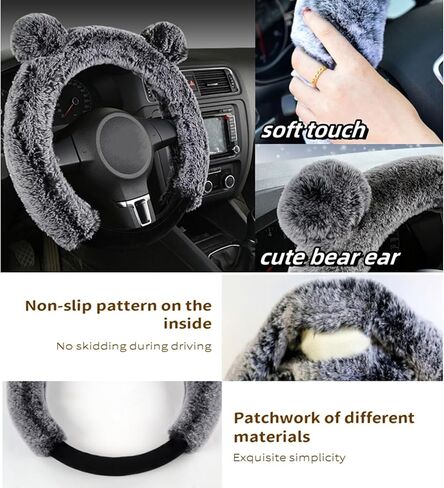 Car Steering Wheel Cover Cute Fluffy Steering Wheel Protector Universal Fit 15 Inch for Winter, Warm Non-Slip Interior Car Accessories(Rose Red) in Kuwait