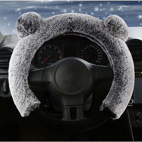 Car Steering Wheel Cover Cute Fluffy Steering Wheel Protector Universal Fit 15 Inch for Winter, Warm Non-Slip Interior Car Accessories(Rose Red) in Saudi Arabia