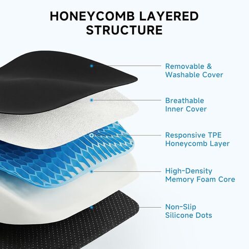 Seat Cushion for Office Chair - Cooling Honeycomb & Memory Foam 17.3" x 2.75" Tailbone Pain Relief Cushion, Ergonomic Desk Chair & Car Seat Cushion for Sciatica, Body Positioner in Saudi Arabia