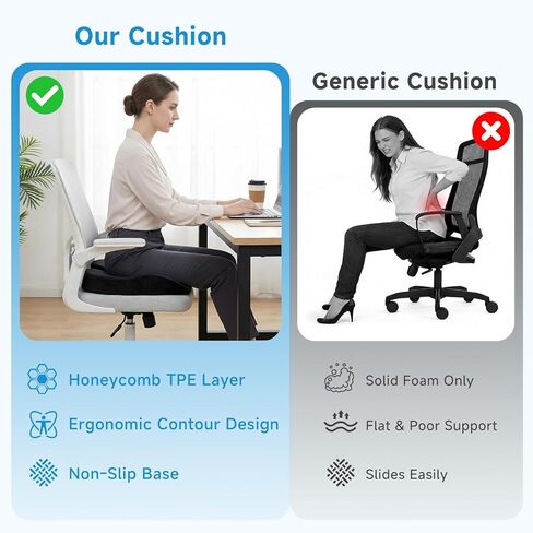 Seat Cushion for Office Chair - Cooling Honeycomb & Memory Foam 17.3" x 2.75" Tailbone Pain Relief Cushion, Ergonomic Desk Chair & Car Seat Cushion for Sciatica, Body Positioner in Saudi Arabia